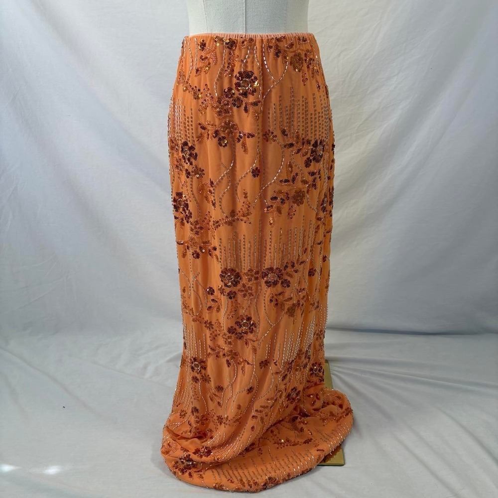 SHEIN orange beaded floral maxi skirt size small fairy cottagecore going out